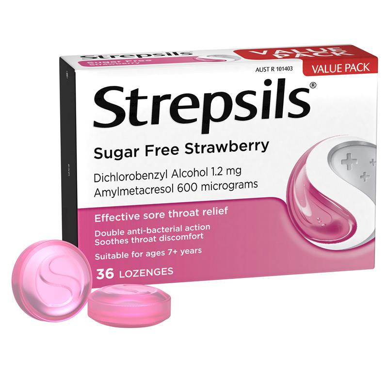 Load image into Gallery viewer, Strepsils Sugar Free Strawberry 36 Lozenges
