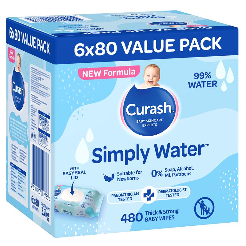 Load image into Gallery viewer, Curash Simply Water Wipes 6 x 80 Pack
