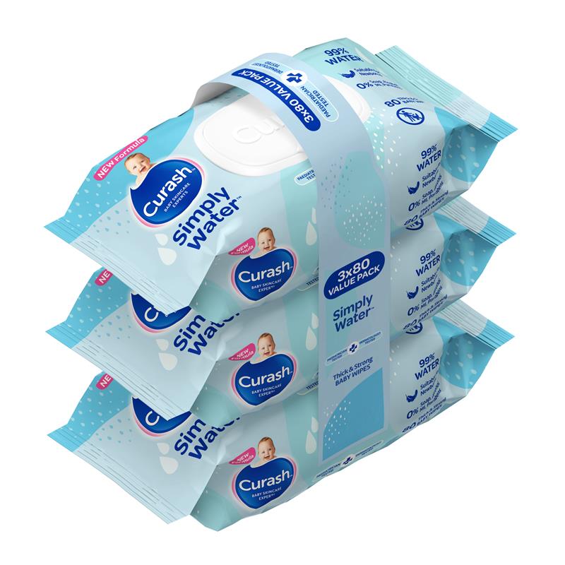 Load image into Gallery viewer, Curash Simply Water Wipes 3 x 80 Pack
