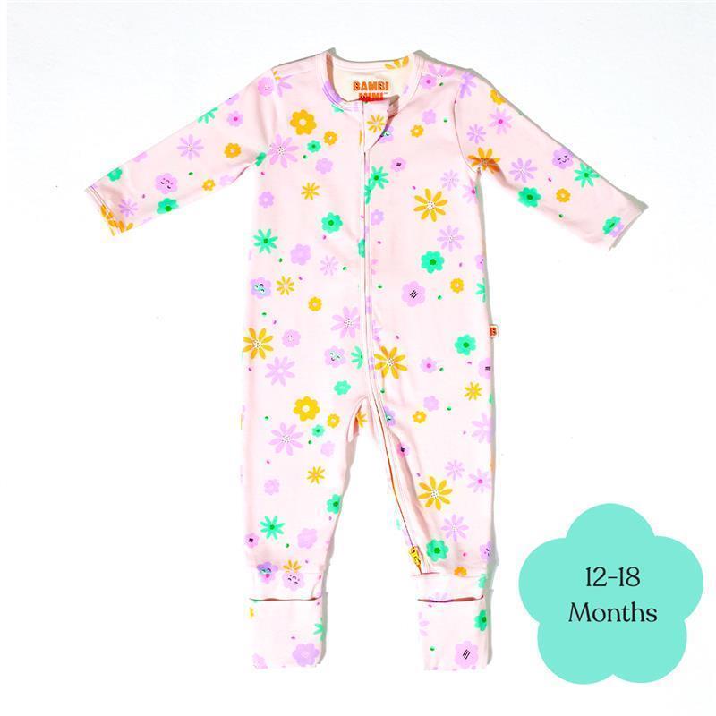 Load image into Gallery viewer, Bambi Mini Co. Wrigglesuit Girls Pink Neon Floral 12-18 With Grippy Feet
