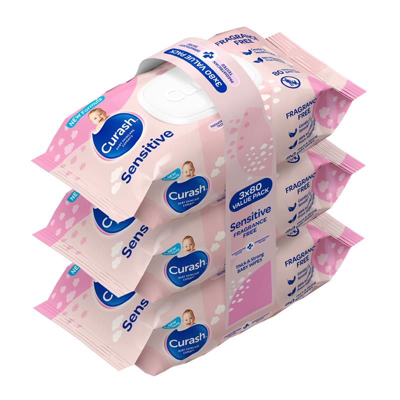 Load image into Gallery viewer, Curash Baby Sensitive Wipes 3 X 80 Bulk Pack
