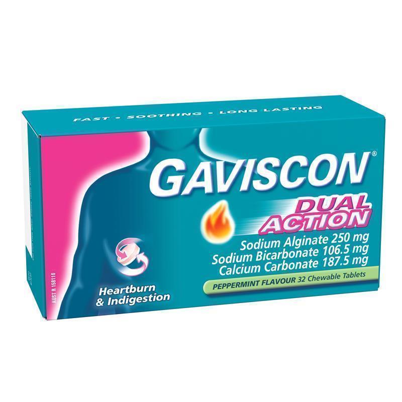 Load image into Gallery viewer, Gaviscon Dual Action Chewable Tablets Peppermint Heartburn &amp; Indigestion Relief 32 Pack
