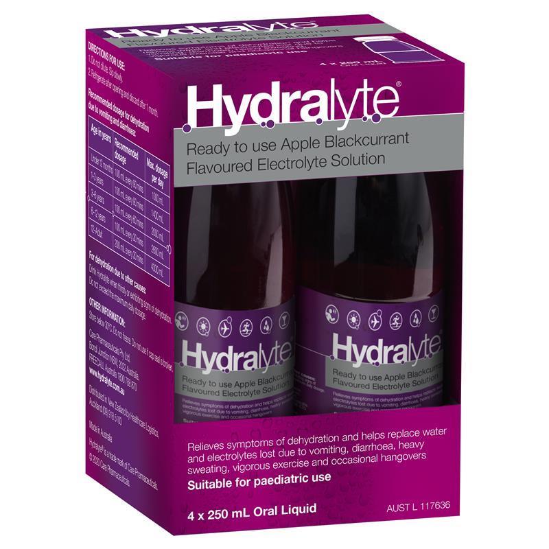 Load image into Gallery viewer, Hydralyte Electrolyte Apple Blackcurrant 4 Pack (4x250ml) Solution
