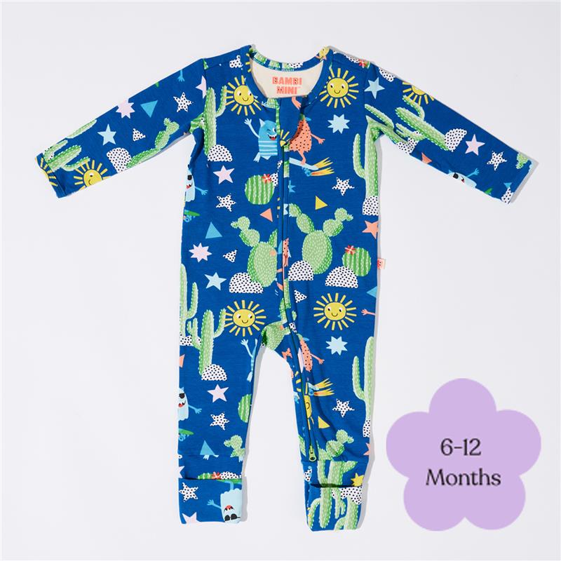 Load image into Gallery viewer, Bambi Mini Co. Wrigglesuit 6-12 Months (with Grippy Feet) Beaucoup Blue
