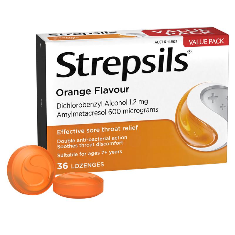Load image into Gallery viewer, Strepsils Soothing Lozenges Orange 36pk Sore Throat Double Antibacterial
