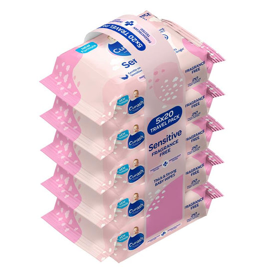 Curash Baby Sensitive Travel Wipes 5 x 20 Pack