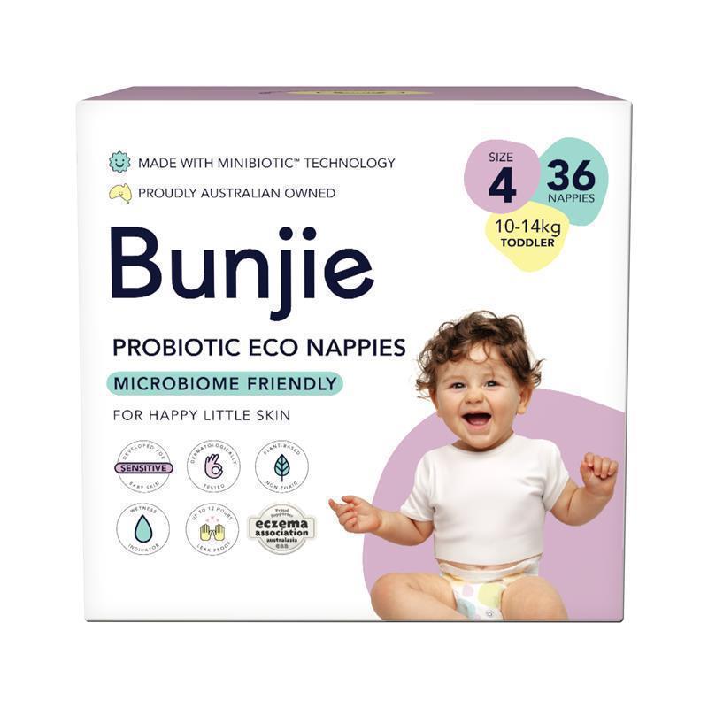 Load image into Gallery viewer, Bunjie Probiotic Eco Nappies Size 4, 10-14kg, 36 Pack
