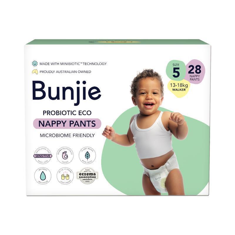 Load image into Gallery viewer, Bunjie Probiotic Eco Nappy Pants Size 5, 13-18kg, 28 Pack
