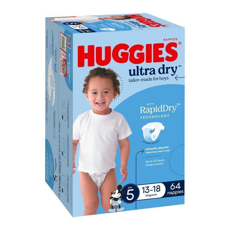 Load image into Gallery viewer, Huggies Ultra Dry Nappies Boy Size 5 Jumbo 64 Pack
