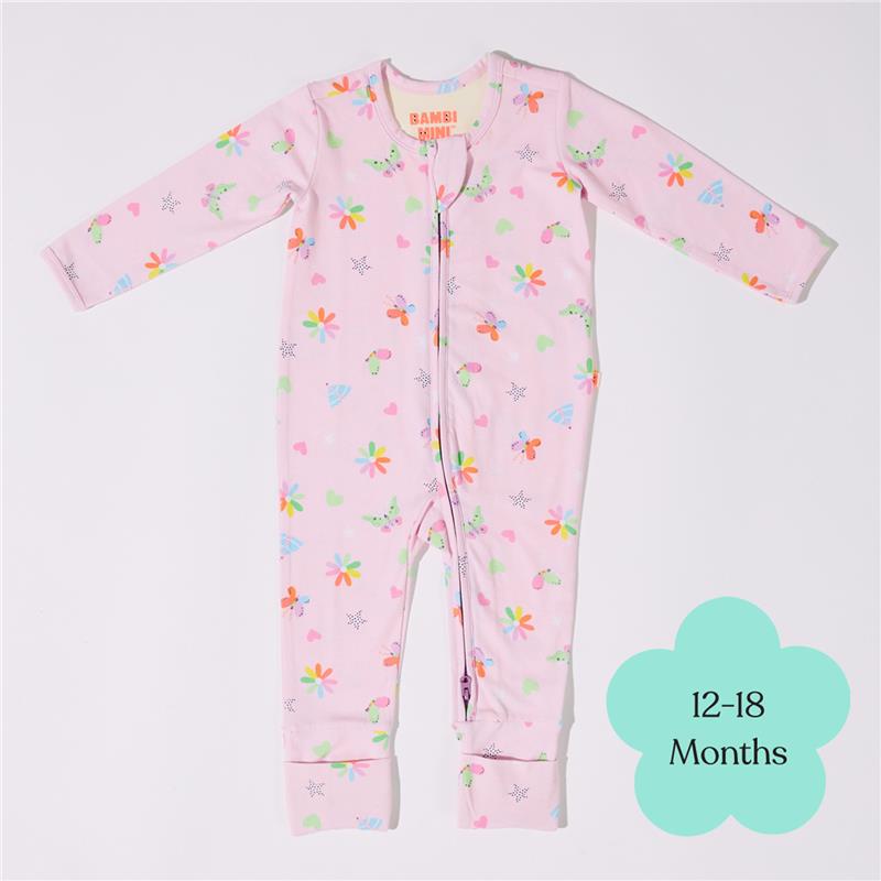 Load image into Gallery viewer, Bambi Mini Co. Wrigglesuit 12-18 Months (with Grippy Feet) Pink Festival Bloom
