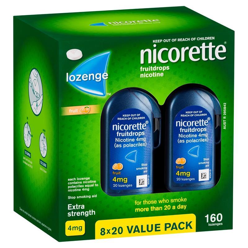 Load image into Gallery viewer, Nicorette Quit Smoking Extra Strength Nicotine Lozenge Fruitdrops 8 x 20 Pack
