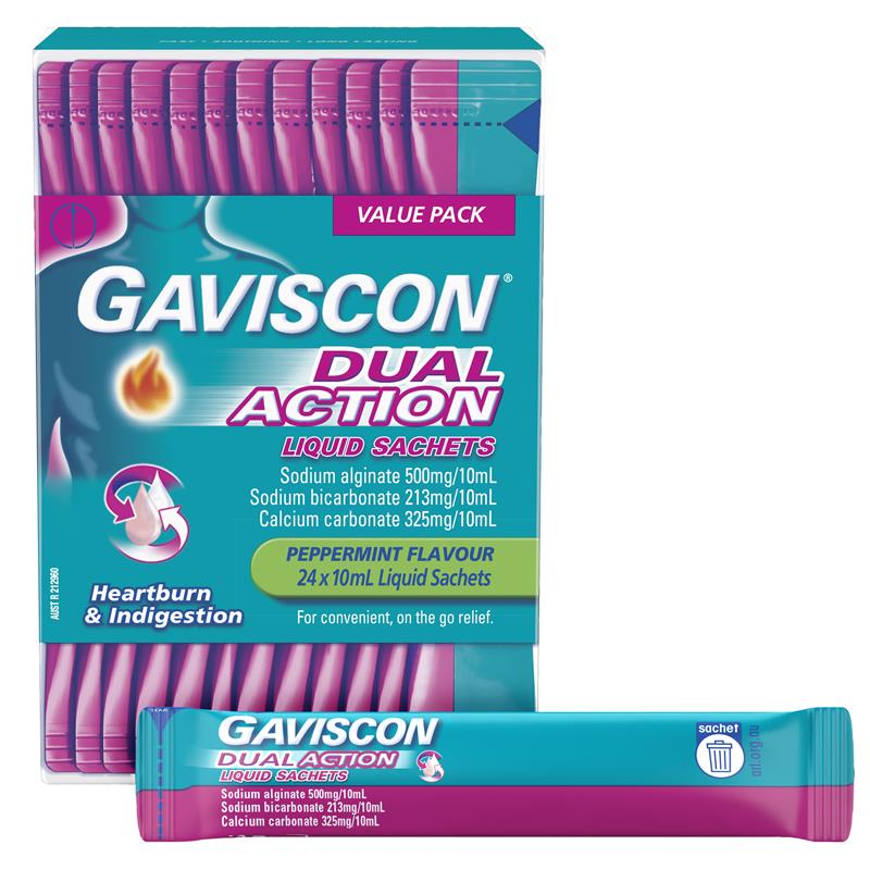 Load image into Gallery viewer, Gaviscon Dual Action Liquid Sachets Peppermint 24 Pack
