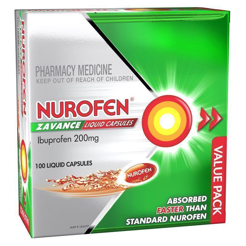 Load image into Gallery viewer, Nurofen Zavance Fast Pain Relief Liquid Capsules 200mg Ibuprofen 100 Pack

