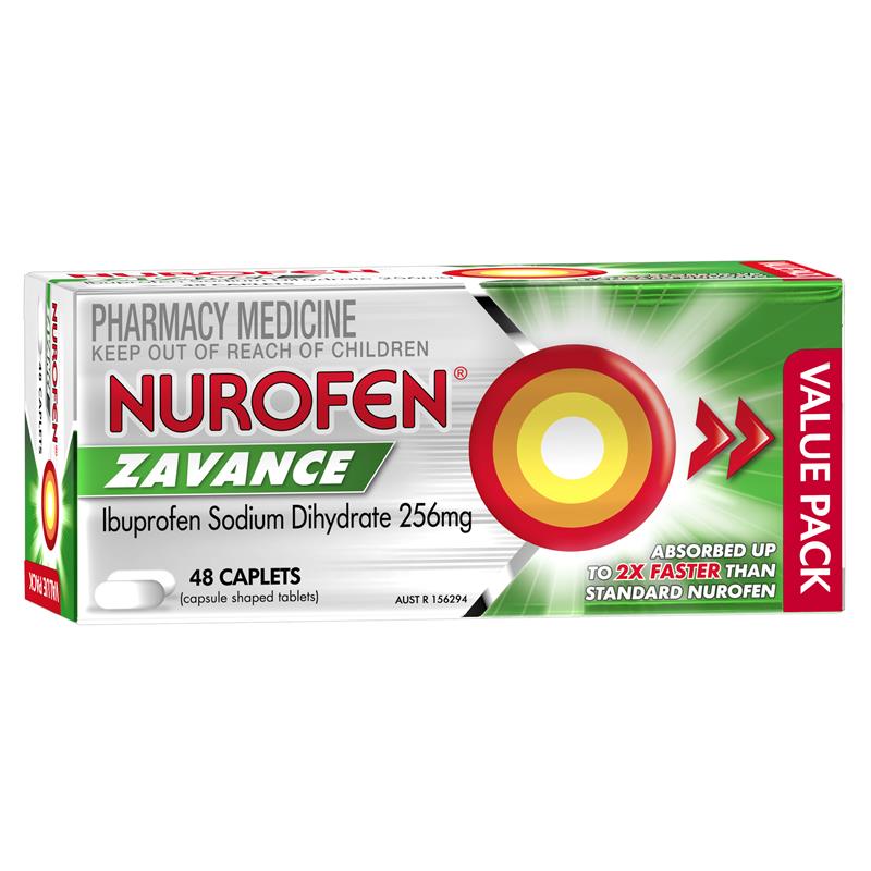 Load image into Gallery viewer, Nurofen Zavance Fast Pain Relief Caplets 256mg Ibuprofen 48 Pack
