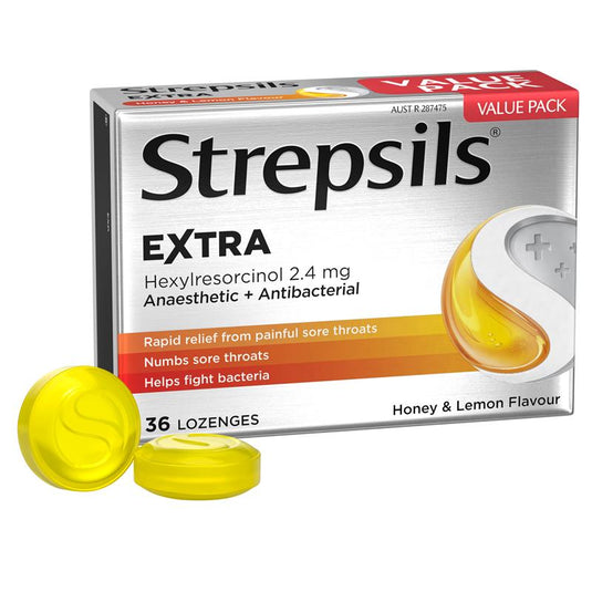 Strepsils Extra Sore Throat Lozenges Anaesthetic Honey & Lemon 36 Pack