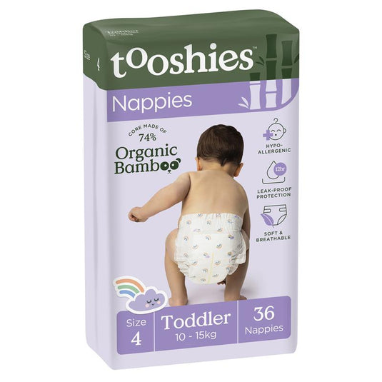 Tooshies Eco Nappies with Organic Bamboo Size 4 Toddler 10-15kg, 36 pack