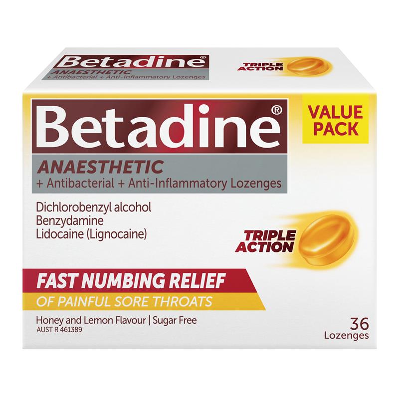 Load image into Gallery viewer, Betadine Sore Throat Anaesthetic Honey &amp; Lemon 36 Lozenges
