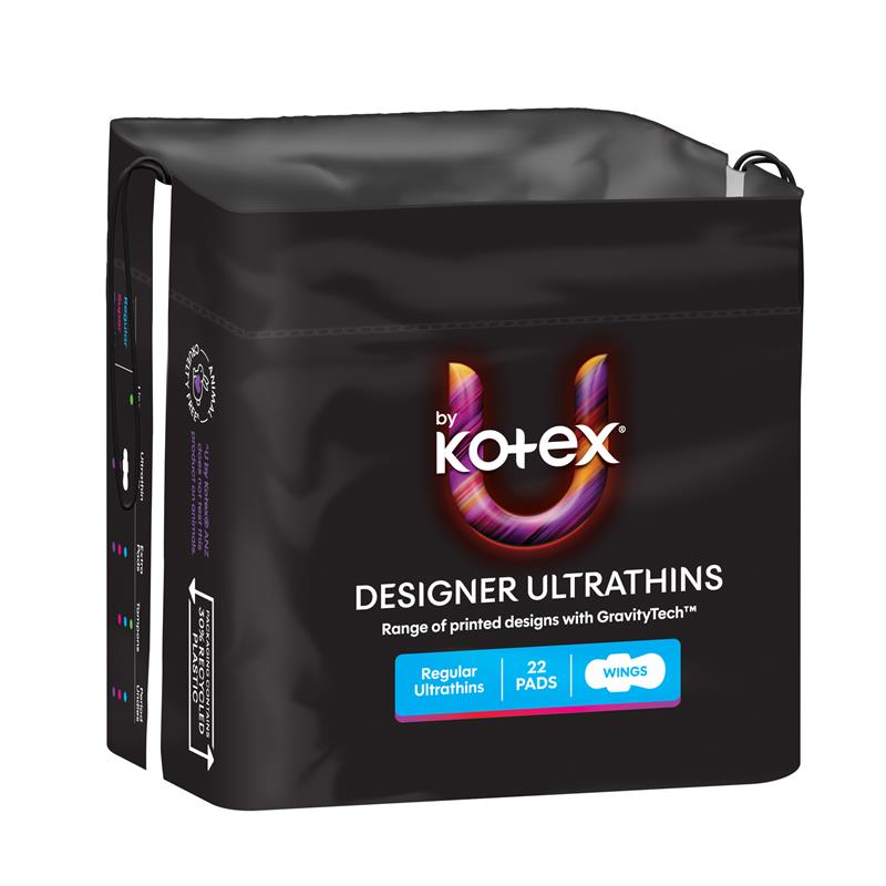 Load image into Gallery viewer, U By Kotex Designer Series Ultrathins Pads Wing Regular 22 Pack
