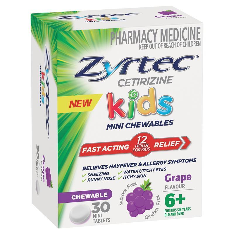 Load image into Gallery viewer, Zyrtec Kids Antihistamine Allergy &amp; Hayfever Chewable Tablet Grape 30 Pack
