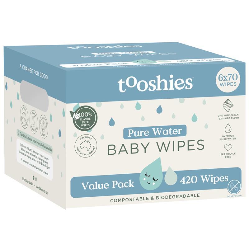 Load image into Gallery viewer, Tooshies Baby Wipes Pure Water 6 x 70 Pack
