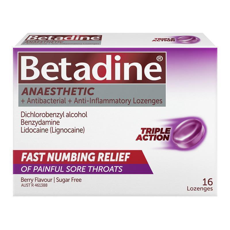 Load image into Gallery viewer, Betadine Sore Throat Anaesthetic Berry 16 Lozenges
