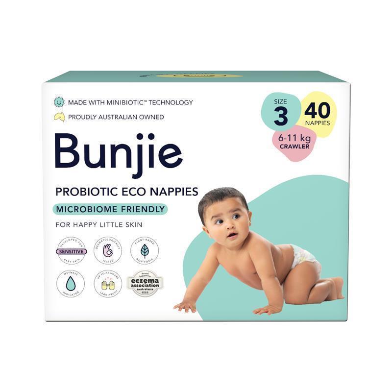 Load image into Gallery viewer, Bunjie Probiotic Eco Nappies Size 3, 6-11kg, 40 Pack
