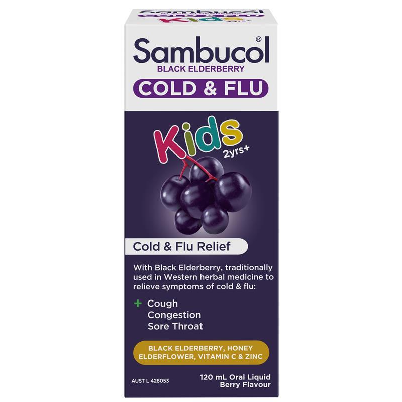 Load image into Gallery viewer, Sambucol Black Elderberry Cold &amp; Flu Kids Liquid 120mL
