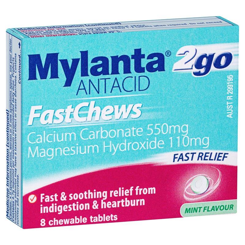 Load image into Gallery viewer, Mylanta 2Go Antacid FastChews Tablets Mint 8 Pack
