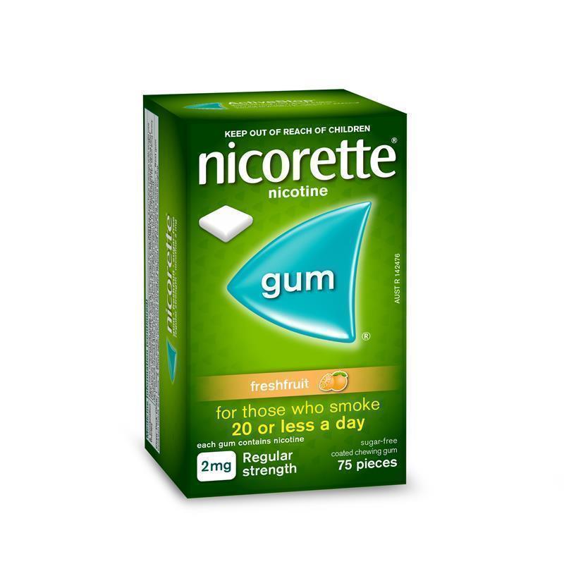 Load image into Gallery viewer, Nicorette Gum 2mg Fresh Fruit 75 Pieces
