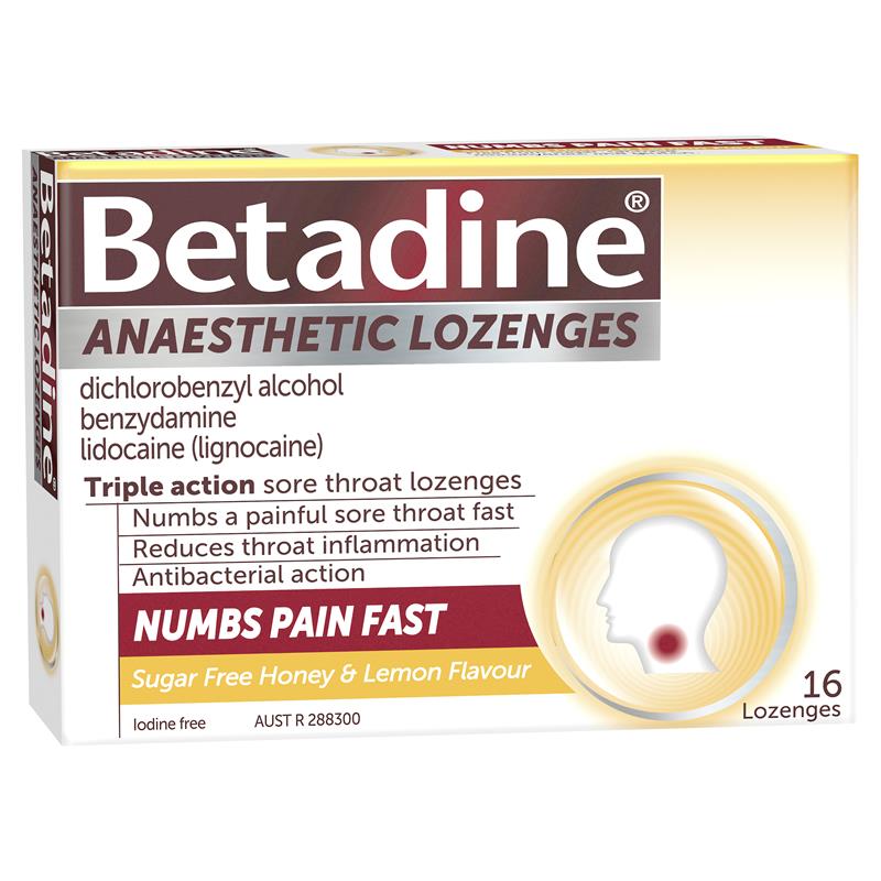Load image into Gallery viewer, Betadine Sore Throat Lozenges Anaesthetic Honey &amp; Lemon Flavour 16 Pack
