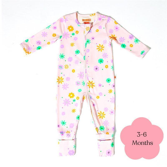 Bambi Mini Co. Wrigglesuit Girls Pink Neon Floral 3-6