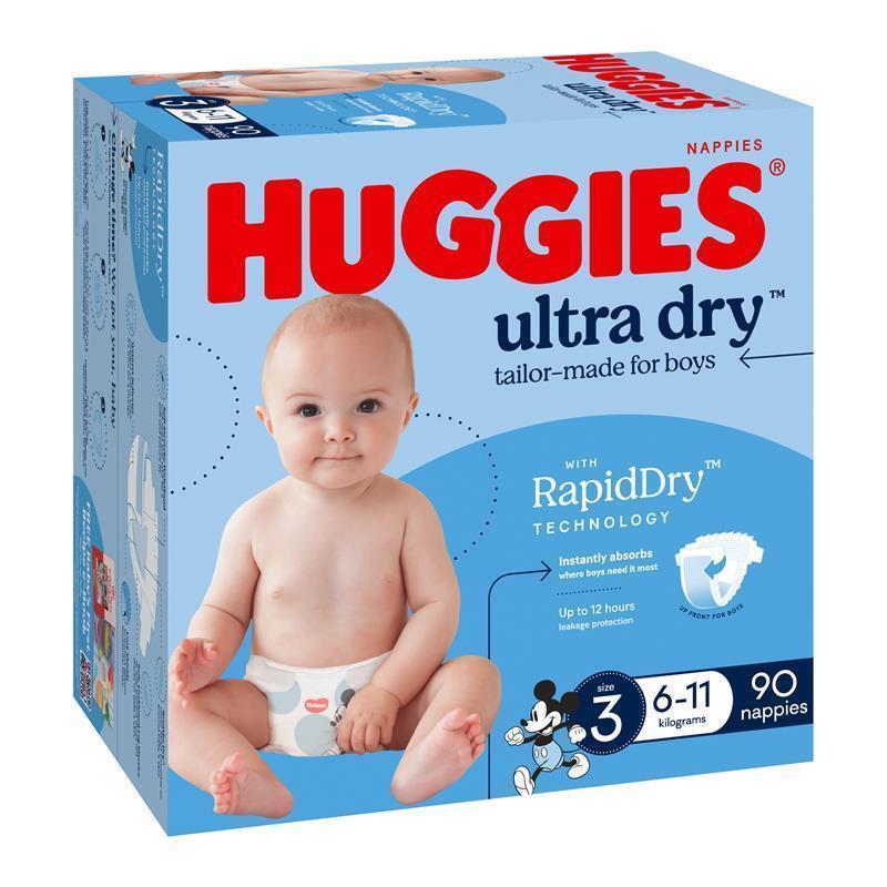 Load image into Gallery viewer, Huggies Ultra Dry Nappies Boy Size 3 Jumbo 90 Pack

