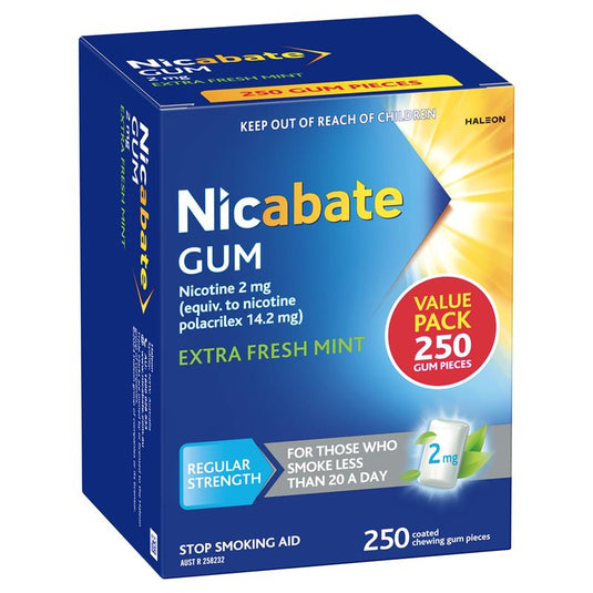 Nicabate Gum 4mg Extra Fresh 250 Pieces Exclusive Size