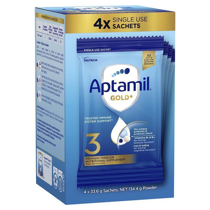 Load image into Gallery viewer, Aptamil Gold+ Stage 3 Sachets 4x33.6g

