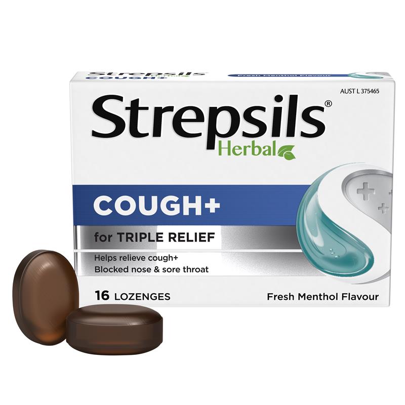 Load image into Gallery viewer, Strepsils Herbal Cough Lozenges Fresh Menthol 16 Pack

