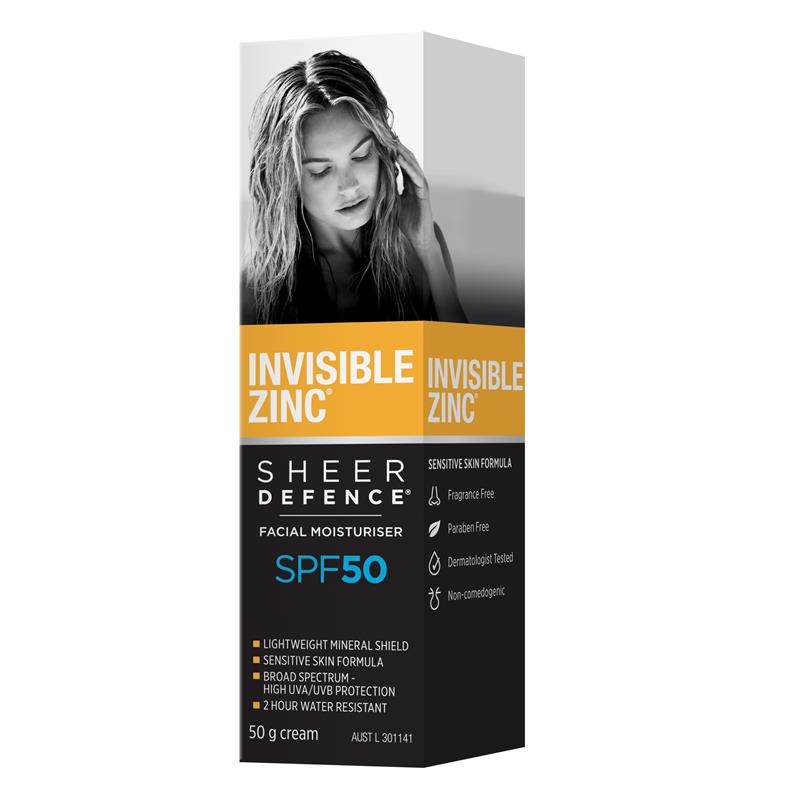 Load image into Gallery viewer, Invisible Zinc SPF 50+ Sheer Defence Facial Moisturiser 50g
