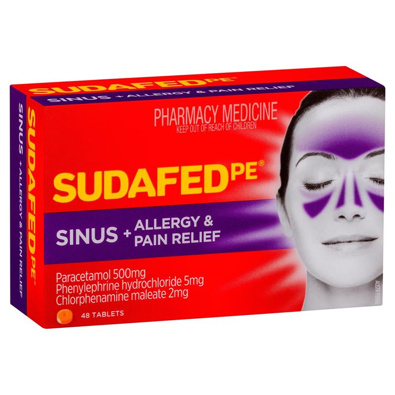 Load image into Gallery viewer, Sudafed PE Sinus + Allergy &amp; Pain Relief 48 Tablets
