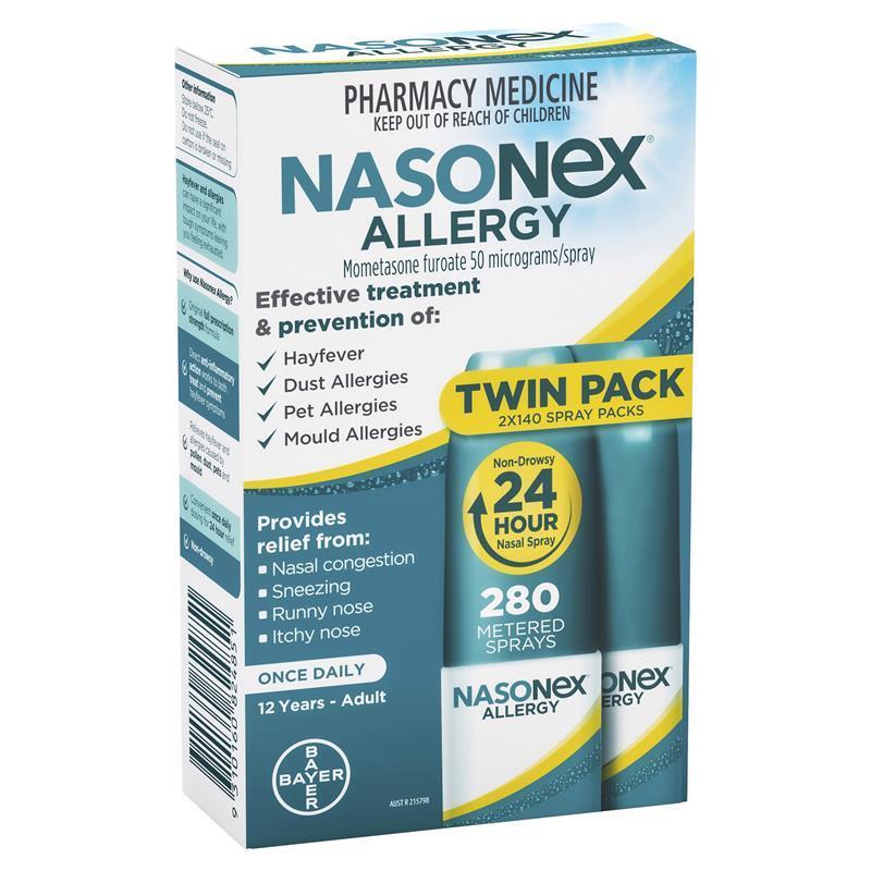 Load image into Gallery viewer, Nasonex Allergy Non-Drowsy 24 Hour Nasal Spray Twin Pack 2 x 140 Sprays
