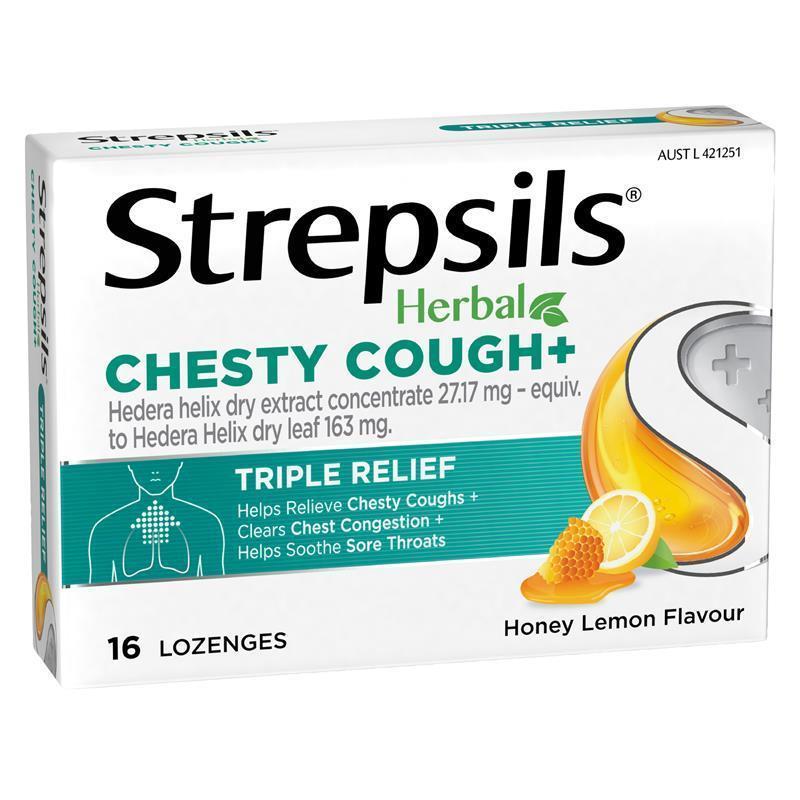 Load image into Gallery viewer, Strepsils Herbal Chesty Cough+ Lozenges Honey Lemon 16 Pack
