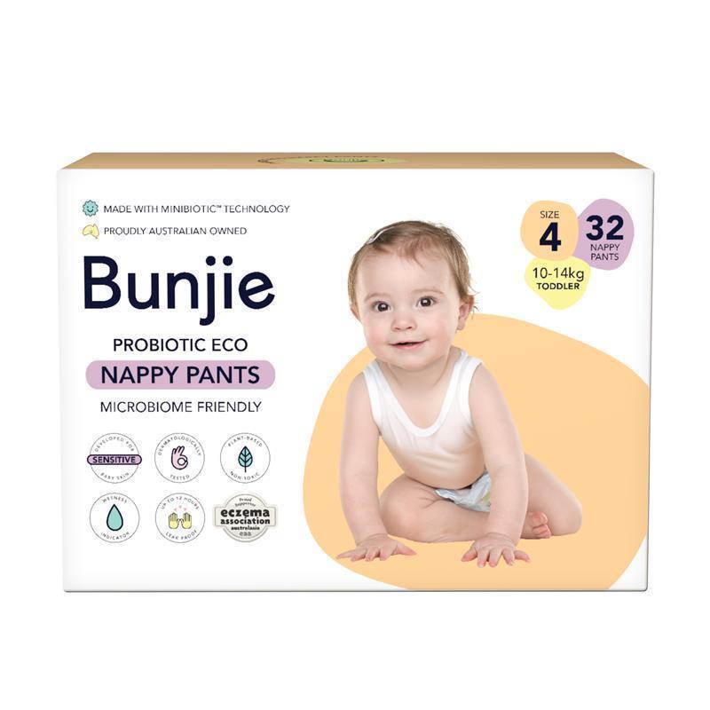 Load image into Gallery viewer, Bunjie Probiotic Eco Nappy Pants Bulk Size 4, 10-14kg, 32 Pack

