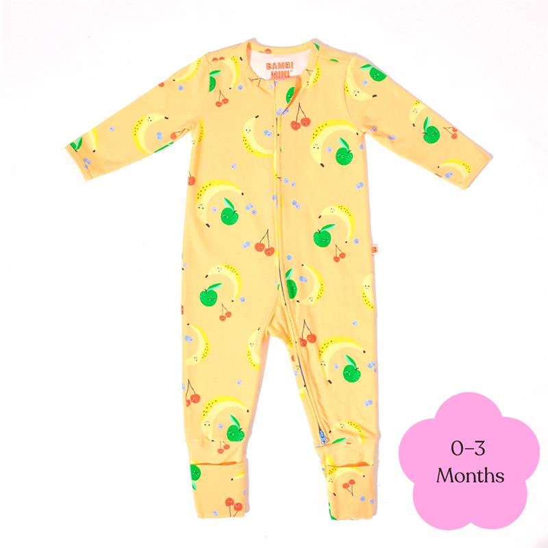 Load image into Gallery viewer, Bambi Mini Co. Wrigglesuit Unisex Orange Fruit Salad 0-3
