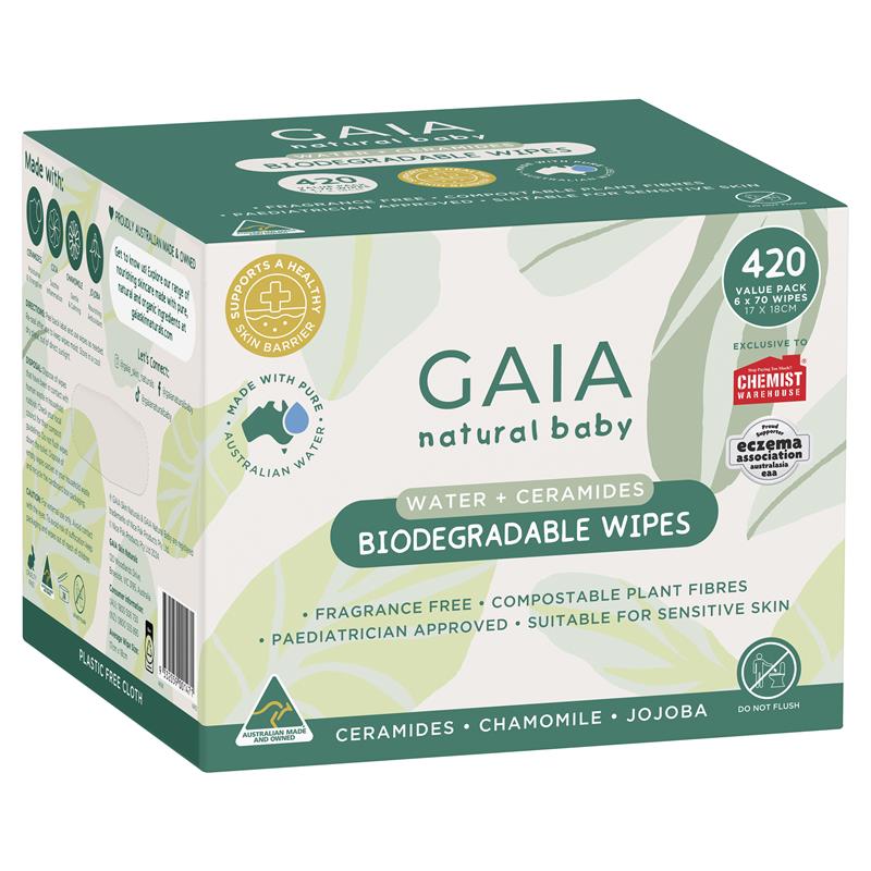 Load image into Gallery viewer, GAIA Biodegradable Water Wipes 6 x 70 Pack Exclusive Size
