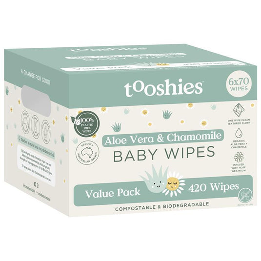 Tooshies Baby Wipes Aloe Vera and Chamomile 6 x 70 Pack