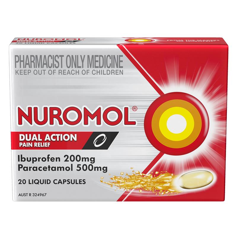 Load image into Gallery viewer, Nuromol 200mg/500mg  Liquid Capsules 20 - Ibuprofen + Paracetamol (S3)
