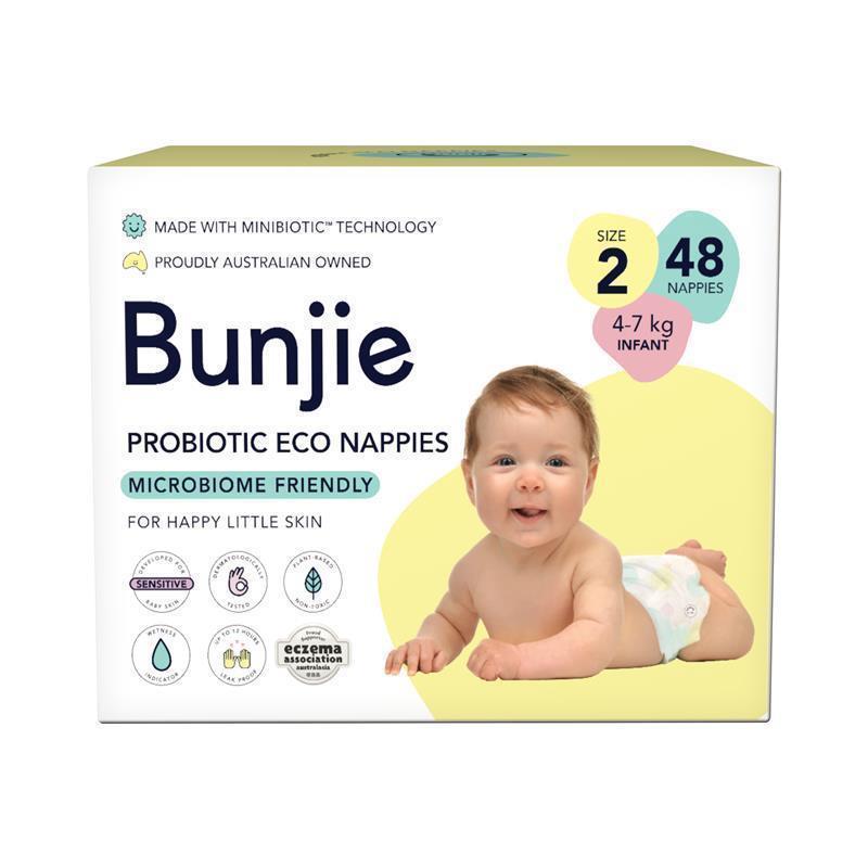Load image into Gallery viewer, Bunjie Probiotic Eco Nappies Size 2, 4-7 kg, 48 Pack
