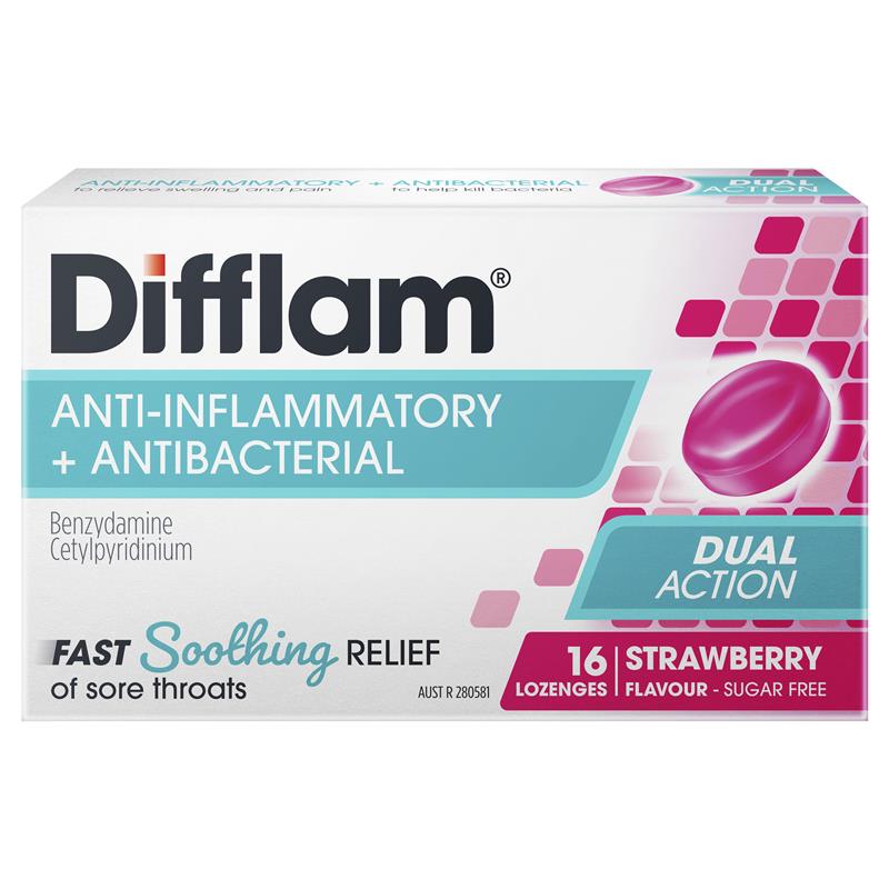Load image into Gallery viewer, Difflam Sore Throat Sugar Free Strawberry 16 Lozenges
