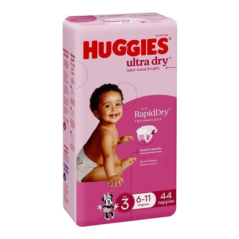 Load image into Gallery viewer, Huggies Ultra Dry Nappies Size 3 Girl 6-11kg Bulk 44 Pack
