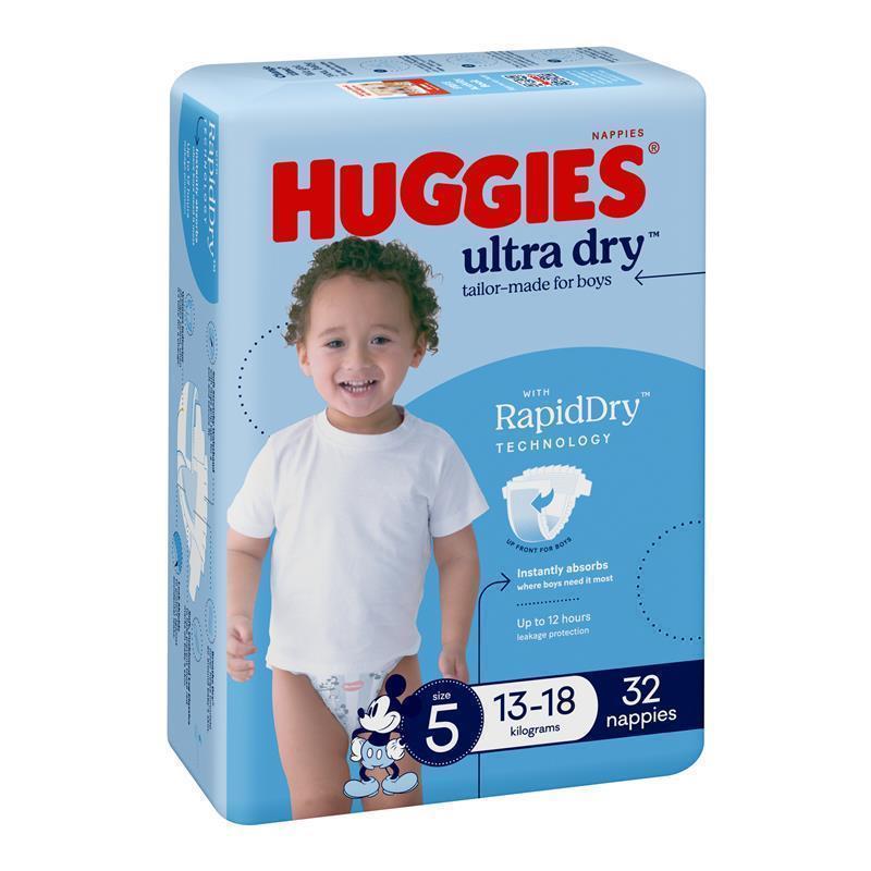 Load image into Gallery viewer, Huggies Ultra Dry Nappies Size 5 Boy 13-18kg Bulk 32 Pack
