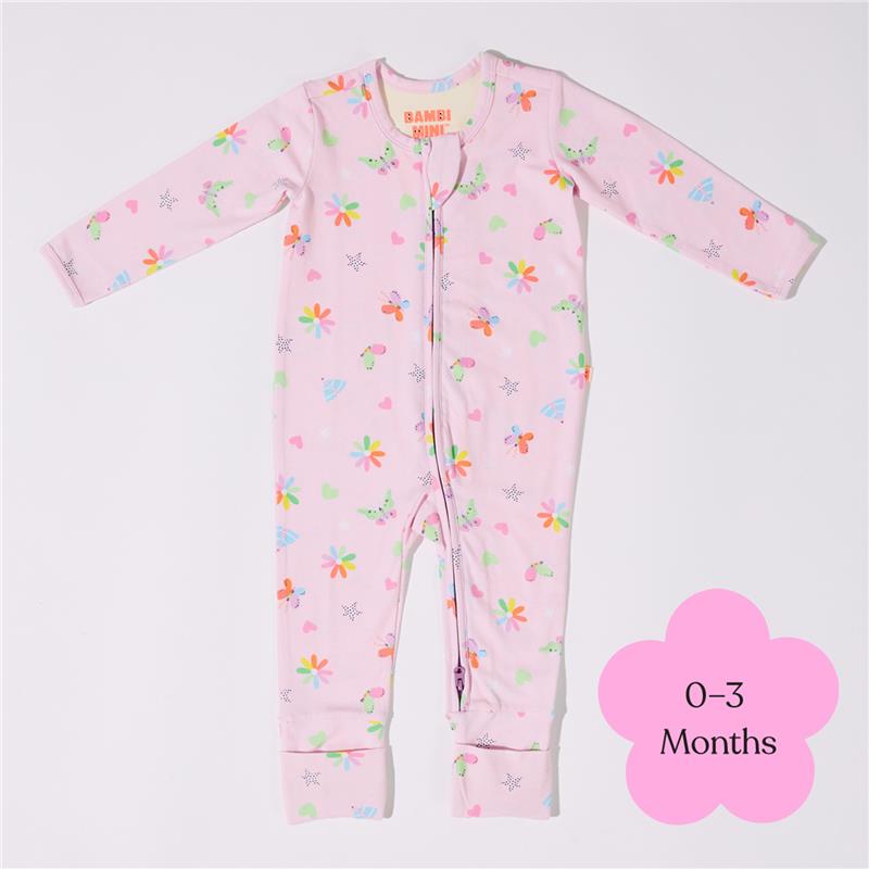Load image into Gallery viewer, Bambi Mini Co. Wrigglesuit 0-3 Months Pink Festival Bloom

