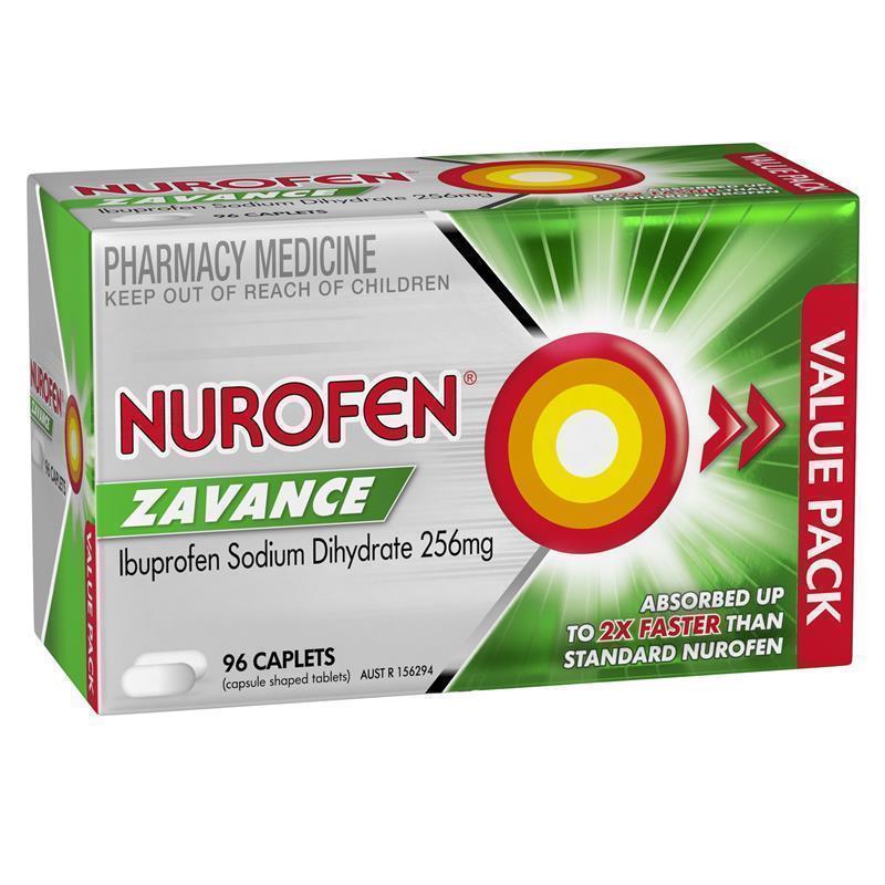 Load image into Gallery viewer, Nurofen Zavance Fast Pain Relief Caplets 256mg Ibuprofen 96 Pack
